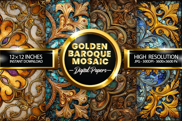 Golden Baroque Mosaic Digital Papers - 04 Variations