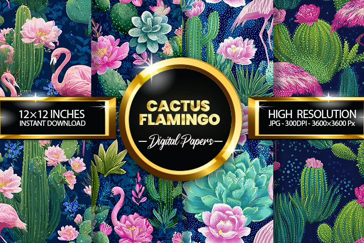Cactus Flamingo Digital Papers - 04 Variations