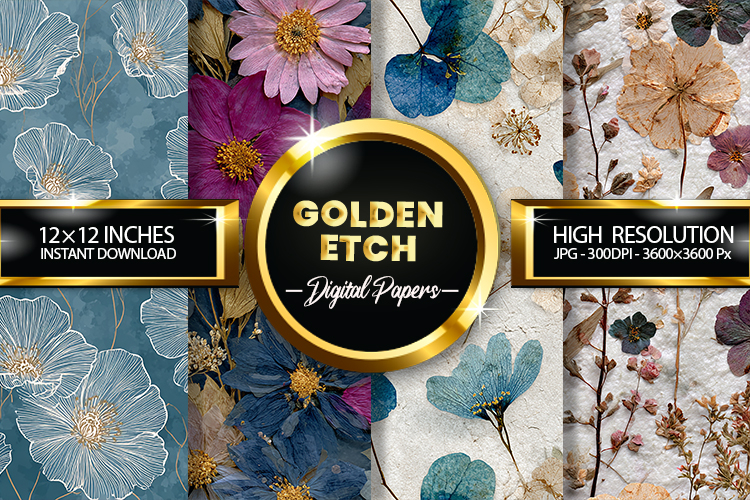 Golden Etch Digital Papers - 04 Variations example image 1