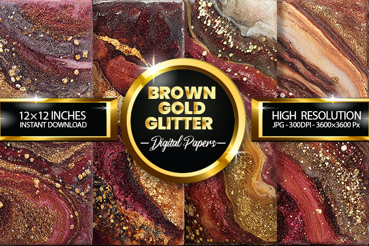 Brown Gold Glitter Digital Papers - 04 Variations