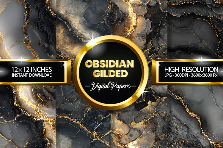 Obsidian Gilded Digital Papers - 04 variations