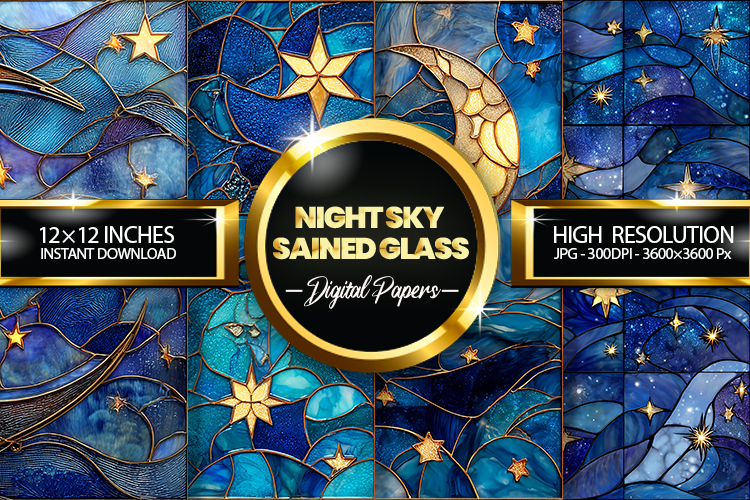 Night Sky Sained Glass Digital Papers - 04 variations