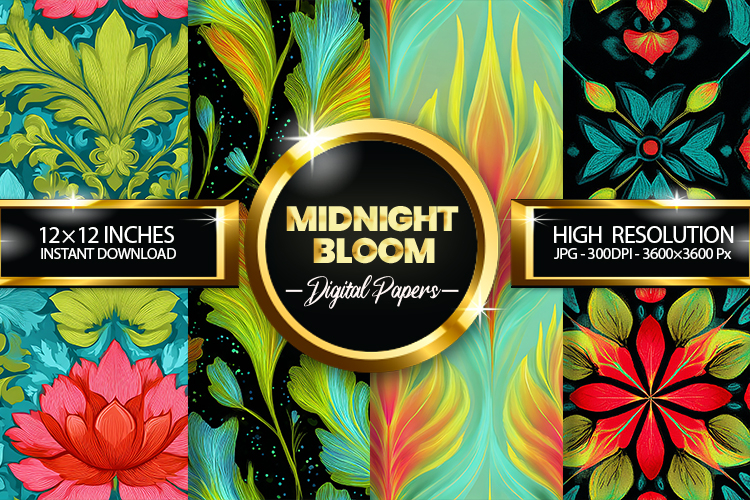 Midnight Bloom Digital Papers - 04 variations