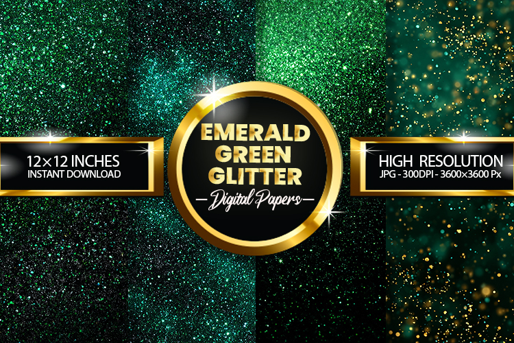 Emerald Green Glitter Digital Papers - 04 Variations