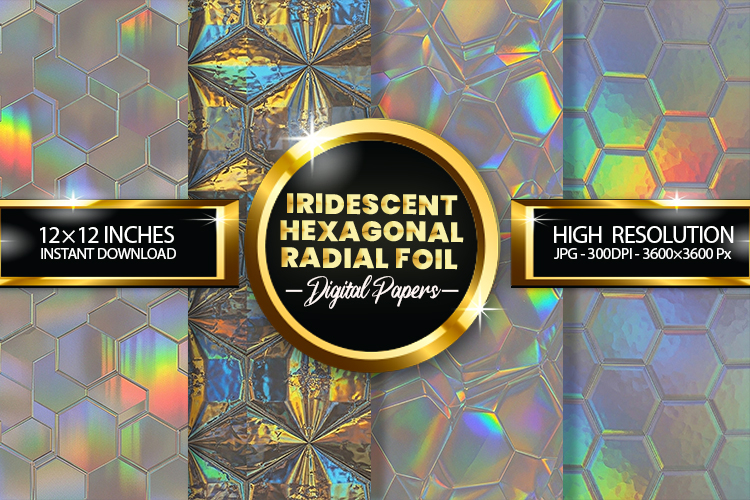 Iridescent Hexagonal Radial Foil Digital Papers