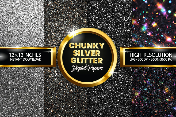 Chunky Silver Glitter Digital Papers - 04 variations