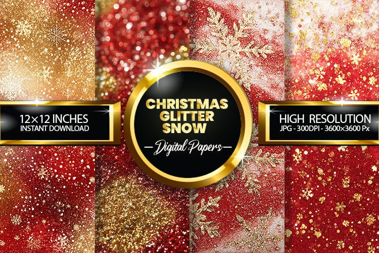 Christmas Glitter Snow Digital Papers - 04 variations