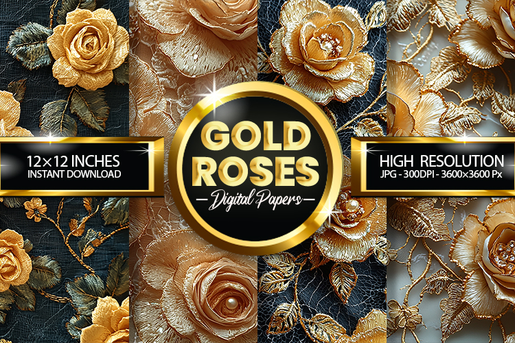 Gold Roses Digital Papers - 04 Variations