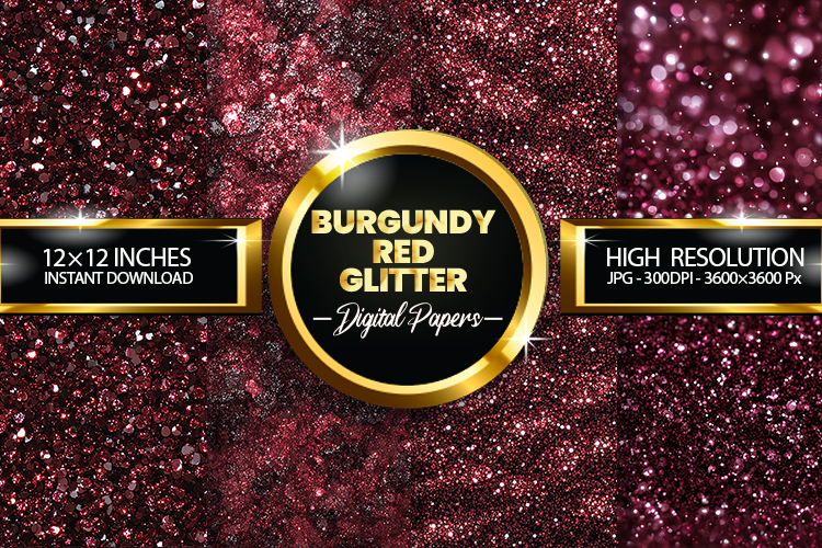 Burgundy Red Glitter Digital Papers - 04 Variations