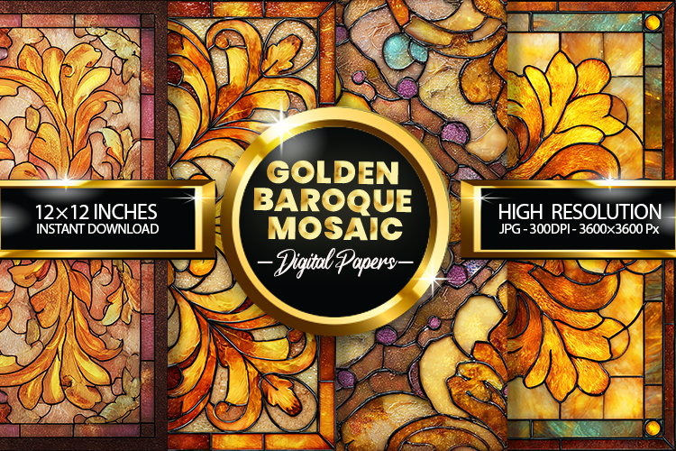 Golden Baroque Mosaic Digital Papers - 04 Variations