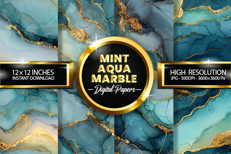 Mint Aqua Marble Digital Papers - 04 Variations