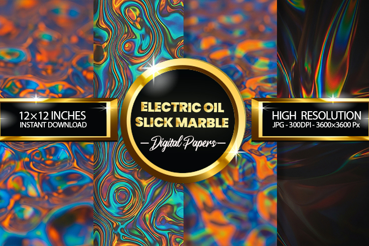 Electric Oil Slick Marble Digital Papers - 04 Variations