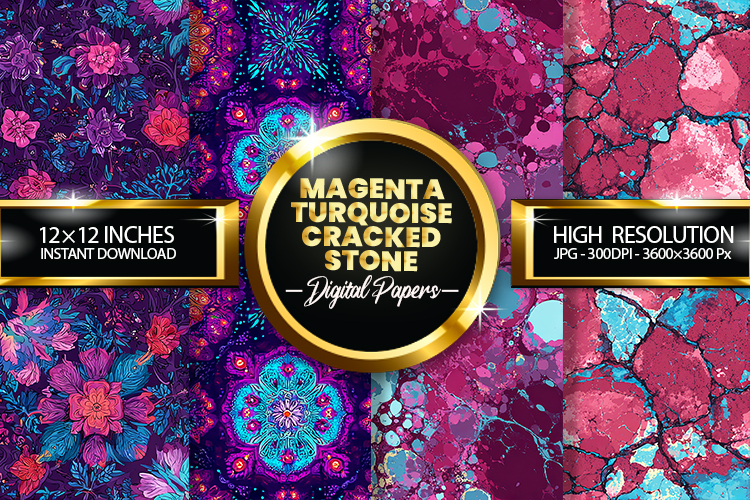 Magenta Turquoise Cracked Stone Digital Papers