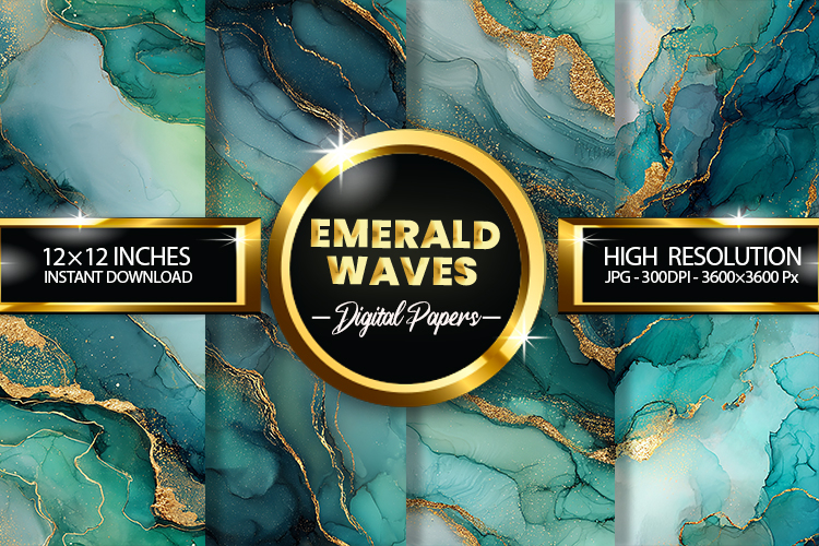 Emerald Waves Digital Papers - 04 Variations