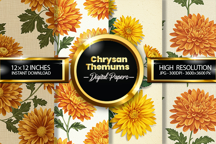 Chrysanthemums Flowers Digital Papers - 04 Variations