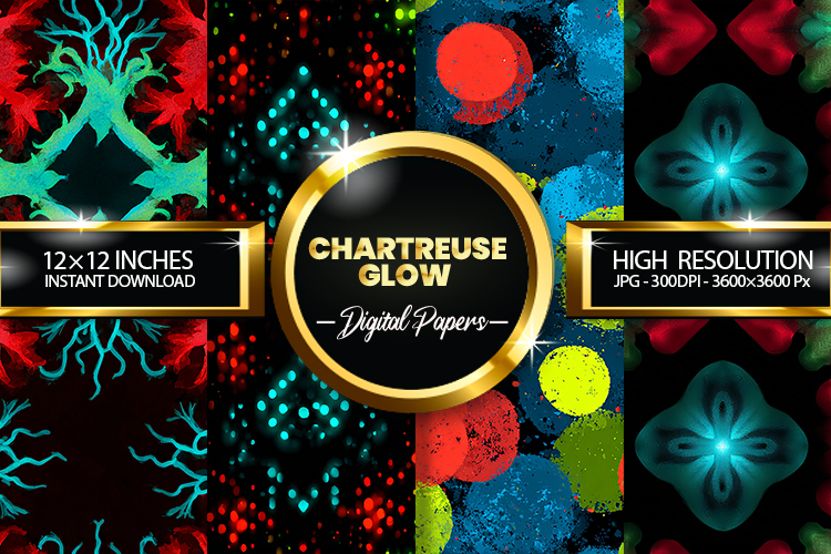 Chartreuse Glow Digital Papers - 04 variations