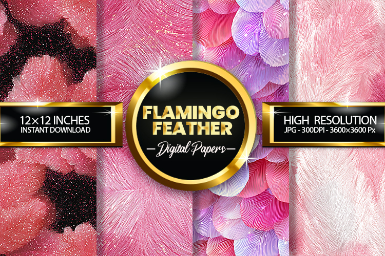 Flamingo Feather Glitter Digital Papers - 04 Variations