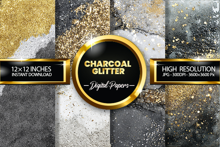 Charcoal Glitter Digital Papers - 04 variations