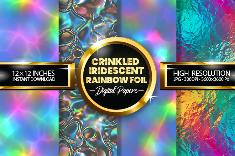 Crinkled Iridescent Rainbow Foil Digital Papers
