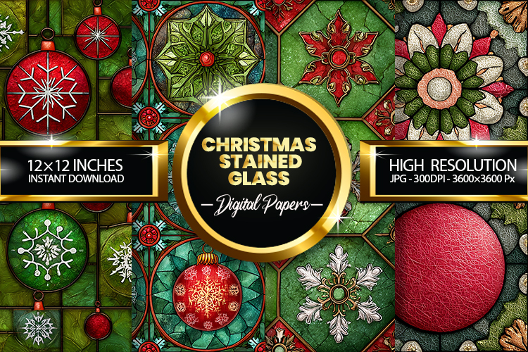 Christmas Stained Glass Digital Papers - 04 variations