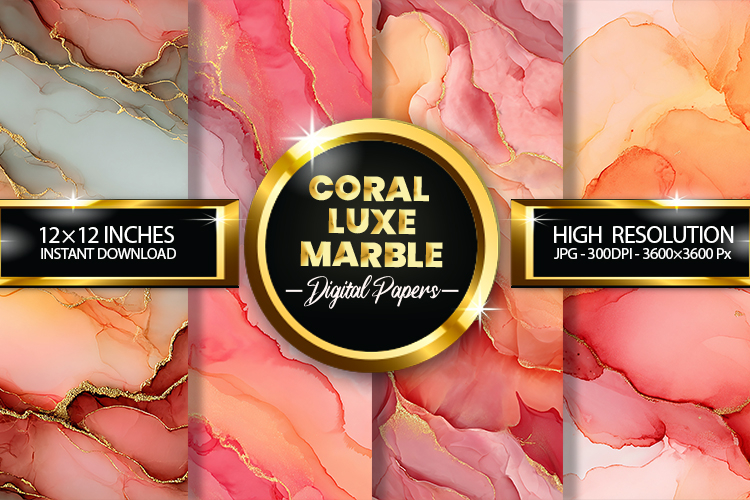 Coral Luxe Marble Digital Papers - 04 Variations