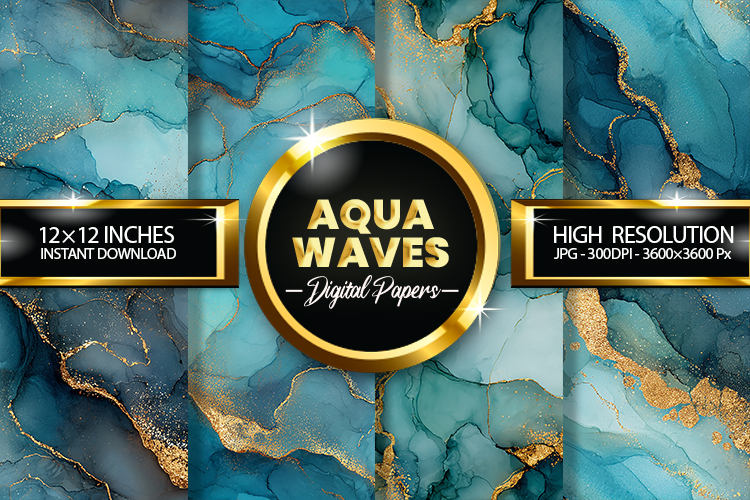 Aqua Waves Digital Papers - 04 variations
