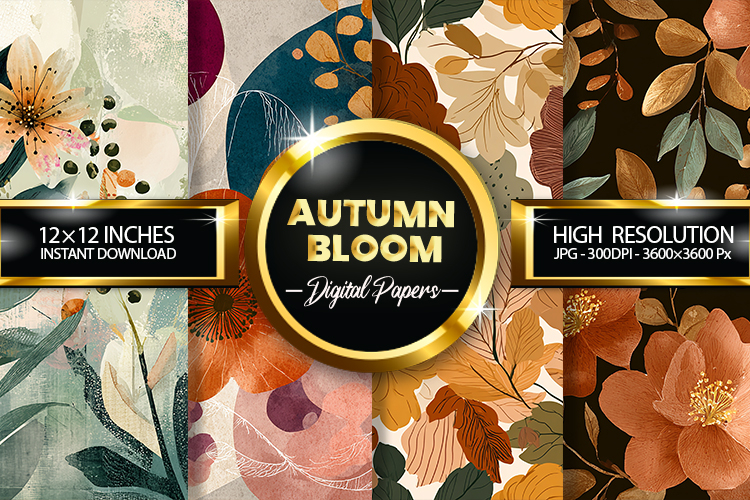 Autumn Bloom Digital Papers - 04 variations
