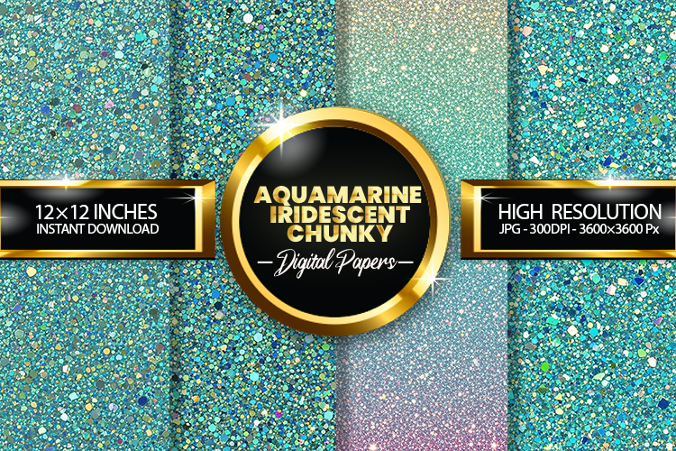 Aquamarine Iridescent Chunky Digital Papers - 04 variations