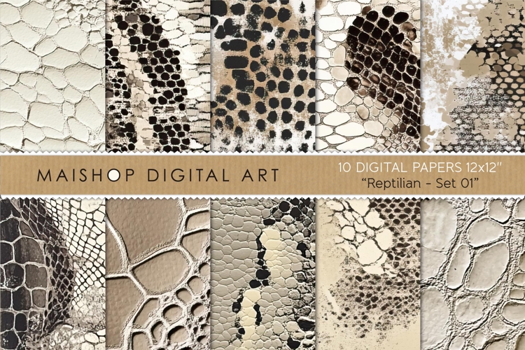 Beige Reptile Seamless Digital Papers for Scrapbooking