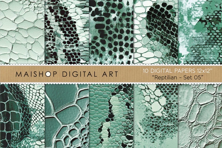 Teal Reptile Seamless Patterns for Digital Design