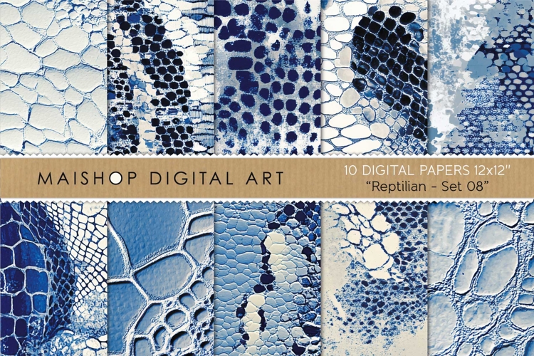 Muted Blue Reptile Texture Papers Seamless Set
