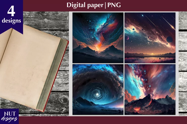 Digital paper Galaxy, Fantasy Space digital paper printable