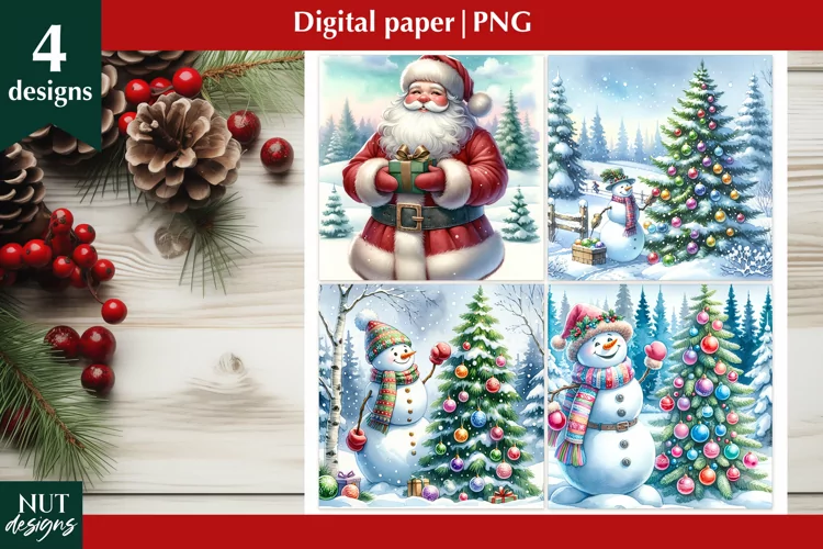 Christmas digital papers Christmas background, Snowman