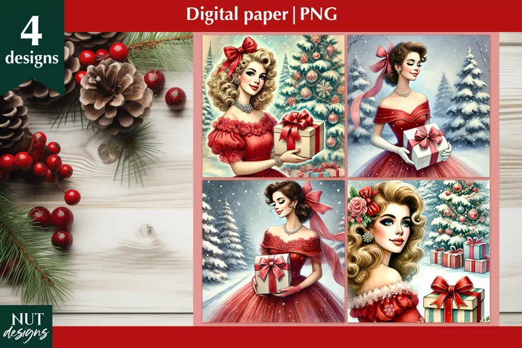 Christmas girl digital papers Christmas background