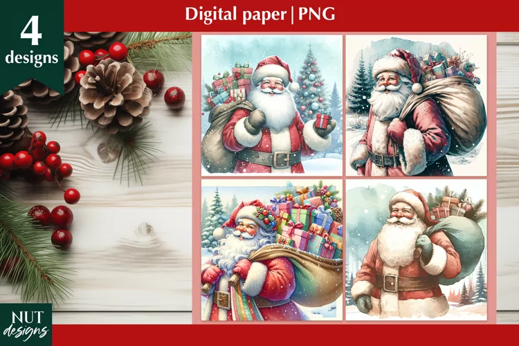Christmas digital papers Christmas background, Santa Claus