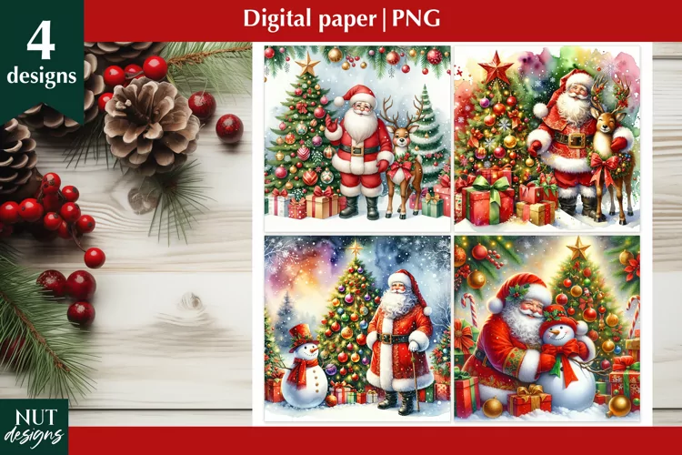 Christmas digital papers Christmas background, Santa Claus
