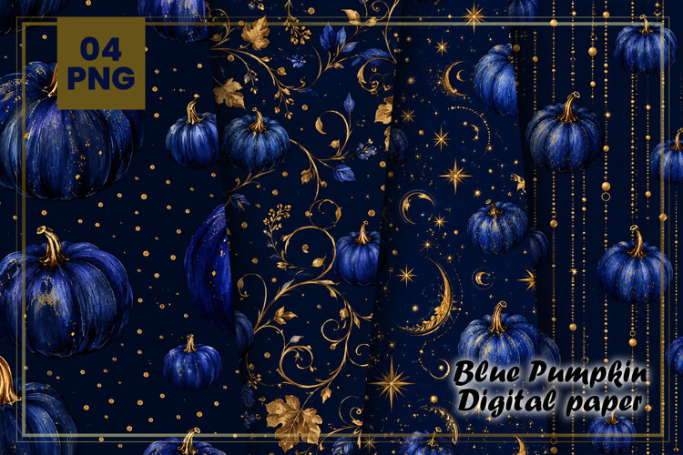 Blue Pumpkin Digital Paper example image 1