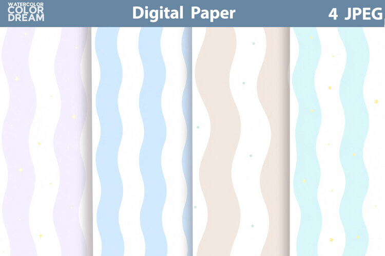 Pastel Wavy Digital Paper | Soft Stripe Backgrounds example image 1