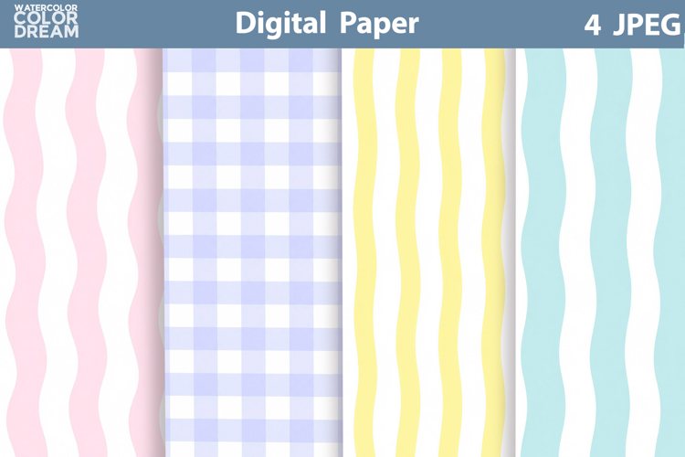 Pastel Digital Paper | Wavy Stripe Gingham Backgrounds