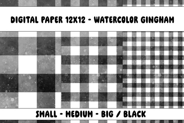 Gingham 1 Watercolor Black and White | Patterns | Papers