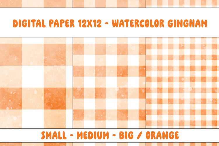 Gingham 1 Watercolor Orange and White | Patterns | Papers