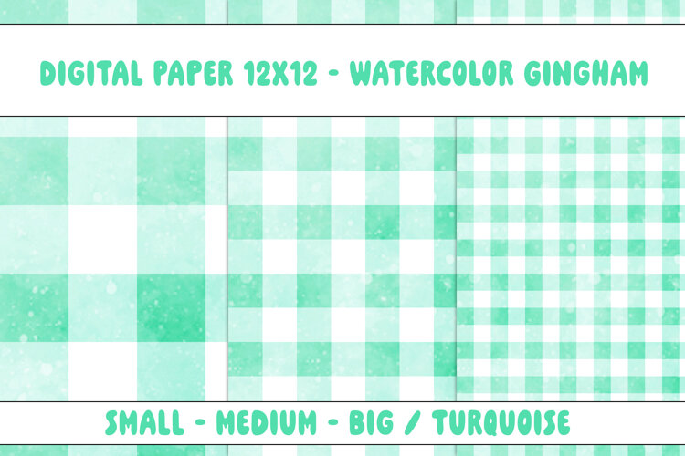 Gingham 1 Watercolor Turquoise and White | Patterns | Papers example image 1