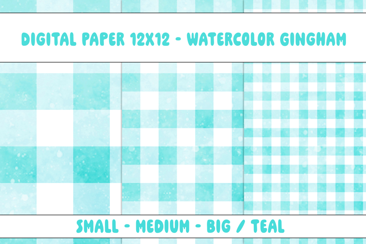Gingham 1 Watercolor Teal and White | Patterns | Papers