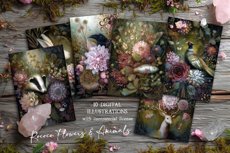 Rococo Flowers & Animals Postcard Set