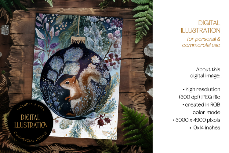 Squirrel in Christmas Bauble Card Illustration