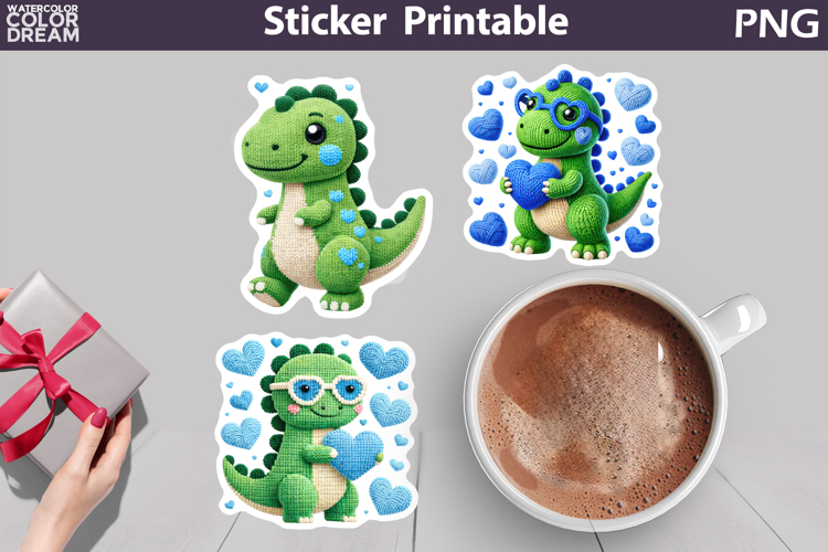 Dinosaur Blue Heart Sticker | Valentine Sticker Printable