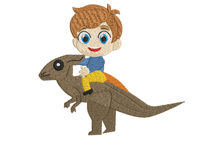 Boy on a Dinosaur Machine Embroidery Design