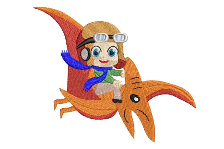 Aviator Boy on a Dinosaur Machine Embroidery Design