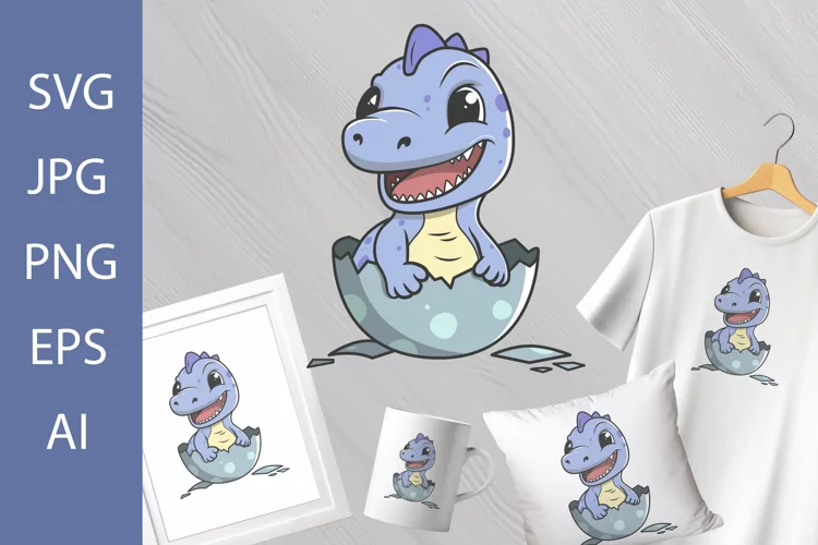 Cute Happy Purple Dino in Egg SVG