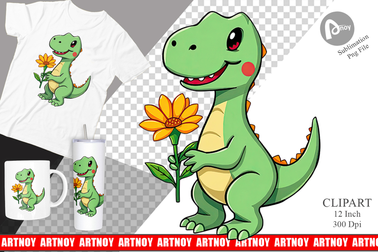 Dino with Flower Clipart